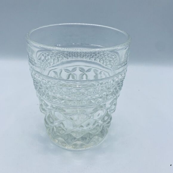 Clear Glass Tumbler w/Fan Diamond Pattern 3.75 In Tall x 3.25 “ Diameter - Picture 1 of 6